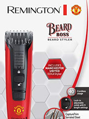 Load image into Gallery viewer, Remington Manchester United Beard Boss Cordless Beard/Stubble Trimmer Including EDGEStyler and Adjustable Comb with 9 Length Settings, Black and Red