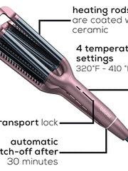 Load image into Gallery viewer, Beurer HT65 4-in-1 Wave Styler, 3 Barrel Curling Iron and Crimper, Adjustable Deep Hair Waver Wand for Beach, Mermaid, Natural, and Water Waves, Curls, Crimps, Hot Styling Tools