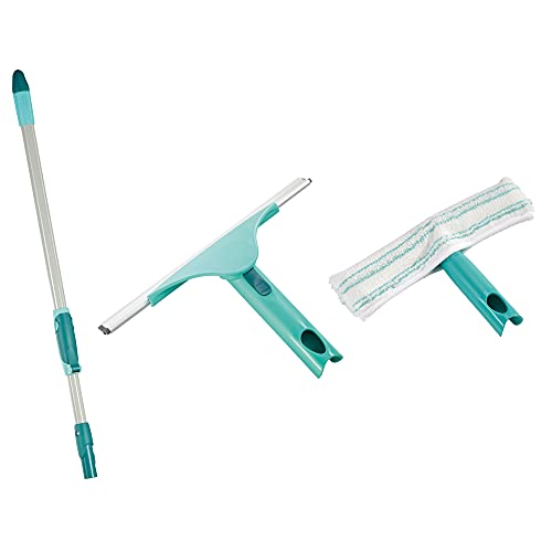 Leifheit Click System High Reach Window Cleaning Kit with Extension Pole, Turquoise/Silver