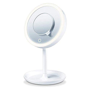 Beurer BS45 Illuminated Vanity Mirror, with 8 LEDs for Bright Illumination & Dimmer Function, Additional 5x Magnification Mirror, Touch-sensor Button & 15-minute Automatic Switch-off, 17.5cm Diameter