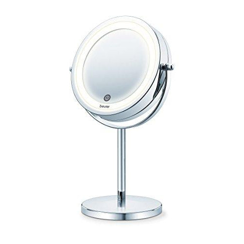 Beurer BS55 Makeup Mirror with Lighted Bright LED Light (18 LEDs) Pivoting Mirror with Touch Sensor Switch, 1 Normal Face View, 1 Magnification (x7), Chrome Finish