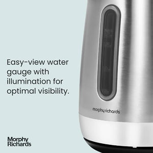Morphy Richards Equip Jug Kettle, 1.7L, 3Kw Rapid boil, Removeable Limescale Filter, Illuminated Water Gauge, Brushed Stainless Steel Case, 102786