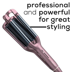 Beurer HT65 4-in-1 Wave Styler, 3 Barrel Curling Iron and Crimper, Adjustable Deep Hair Waver Wand for Beach, Mermaid, Natural, and Water Waves, Curls, Crimps, Hot Styling Tools