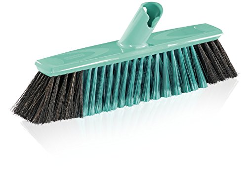 Leifheit Wood Clean Xtra 30 cm, Innovative X Cross-Over-Bristles Brush, Natural Hair for Gentle Brushing on Sensitive Floors, Connects to Leifheit Click System Handles, Broom Head Only