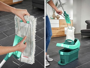 Leifheit Profi XL Micro Fibre Mop, Deluxe 42 cm Large Flat Mop Head, Floor Mop with Universal Joint for Easy Steering, Turquoise