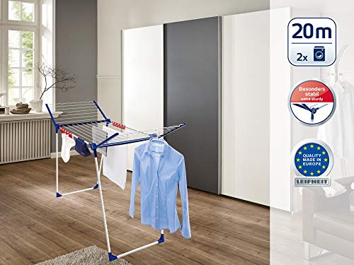 Leifheit Pegasus 200 Solid Comfort Standing Clothes Airer, Foldable Clothes Rack for Outdoor and Indoor, 20 m Clothes Horse with Hangers and Peg Bag