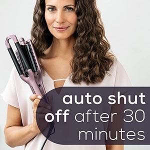 Beurer HT65 4-in-1 Wave Styler, 3 Barrel Curling Iron and Crimper, Adjustable Deep Hair Waver Wand for Beach, Mermaid, Natural, and Water Waves, Curls, Crimps, Hot Styling Tools