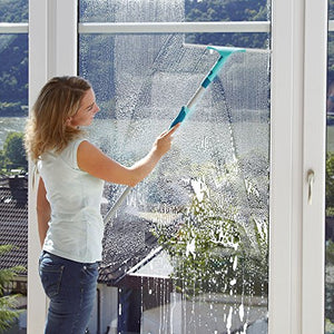 Leifheit Click System High Reach Window Cleaning Kit with Extension Pole, Turquoise/Silver