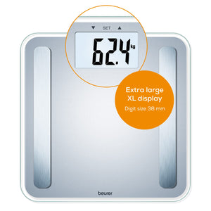 Beurer BF 183 Diagnostic Scales Precise Body Analysis for up to 10 People, Measurement of Weight, Body Fat, BMI, Muscle Content and Metabolic Age, Large XL Display, Load Capacity up to 180 kg