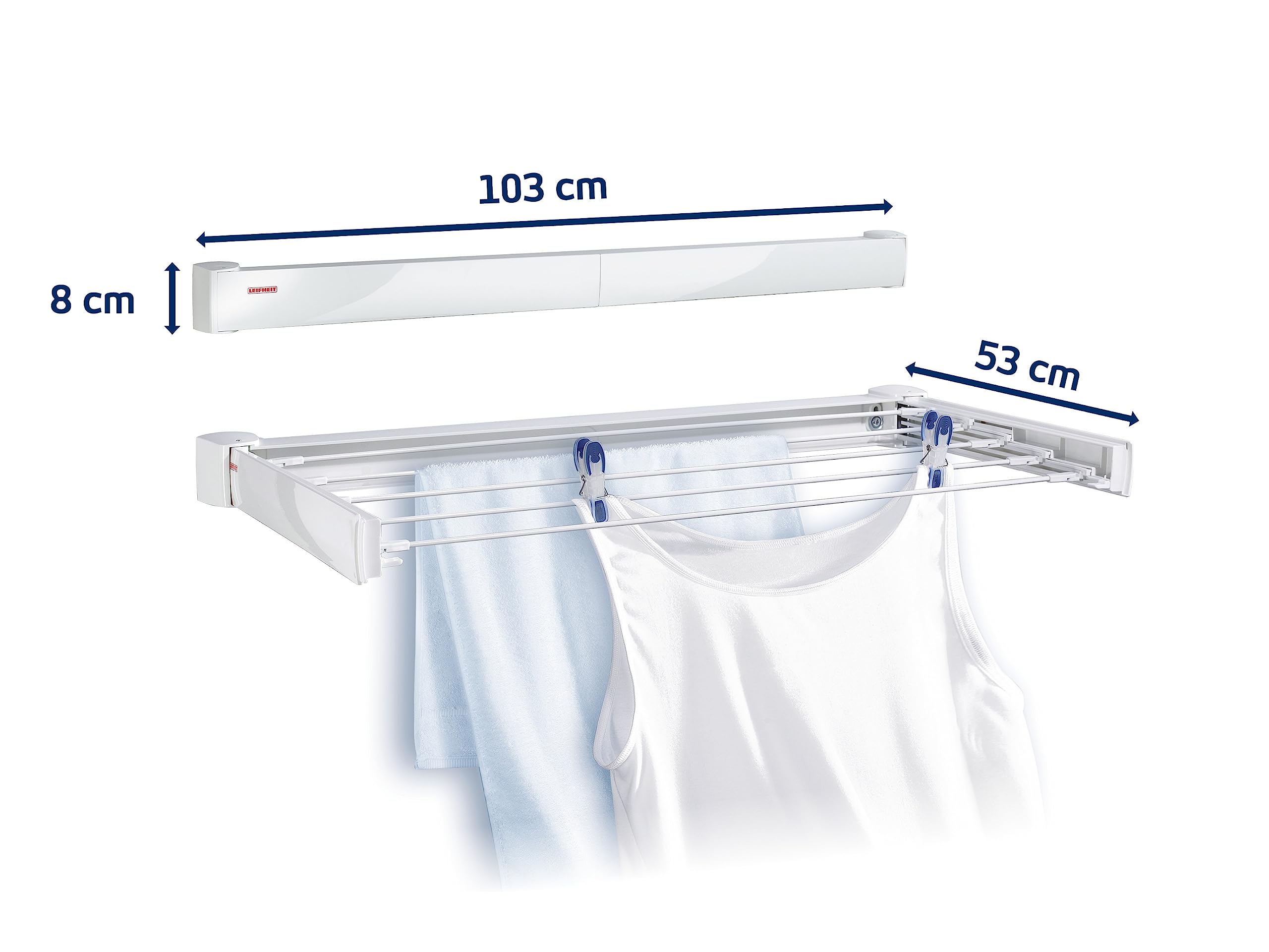 Leifheit Telegant 72 Protect Wall Dryer Clothes Airer, Foldable Clothes Drying Rack with x 90 cm Bars, Robust Clothes Rack for Indoor and Outdoor,