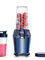 Load image into Gallery viewer, Morphy Richards Compact Blender, included Cups with Lids, Double-action Blades, 3 Pre-settings, Overheat Protection, Dishwasher Safe, 1000w, Midnight Blue, 403060